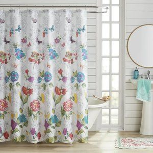 Pioneer Woman Blooming Bouquet Floral Embroided Fabric Shower Curtain 72"x72"New